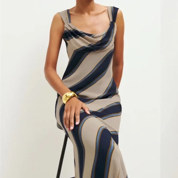 NEW NWT Reformation Indra Maxi Dress in Cello Stripe - coffeafoods.com